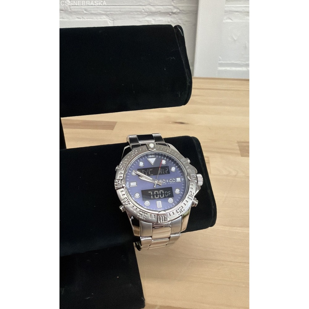 So & Co Silver Men's‎ New York Yacht Club Analog Digital Alarm World Time Watch